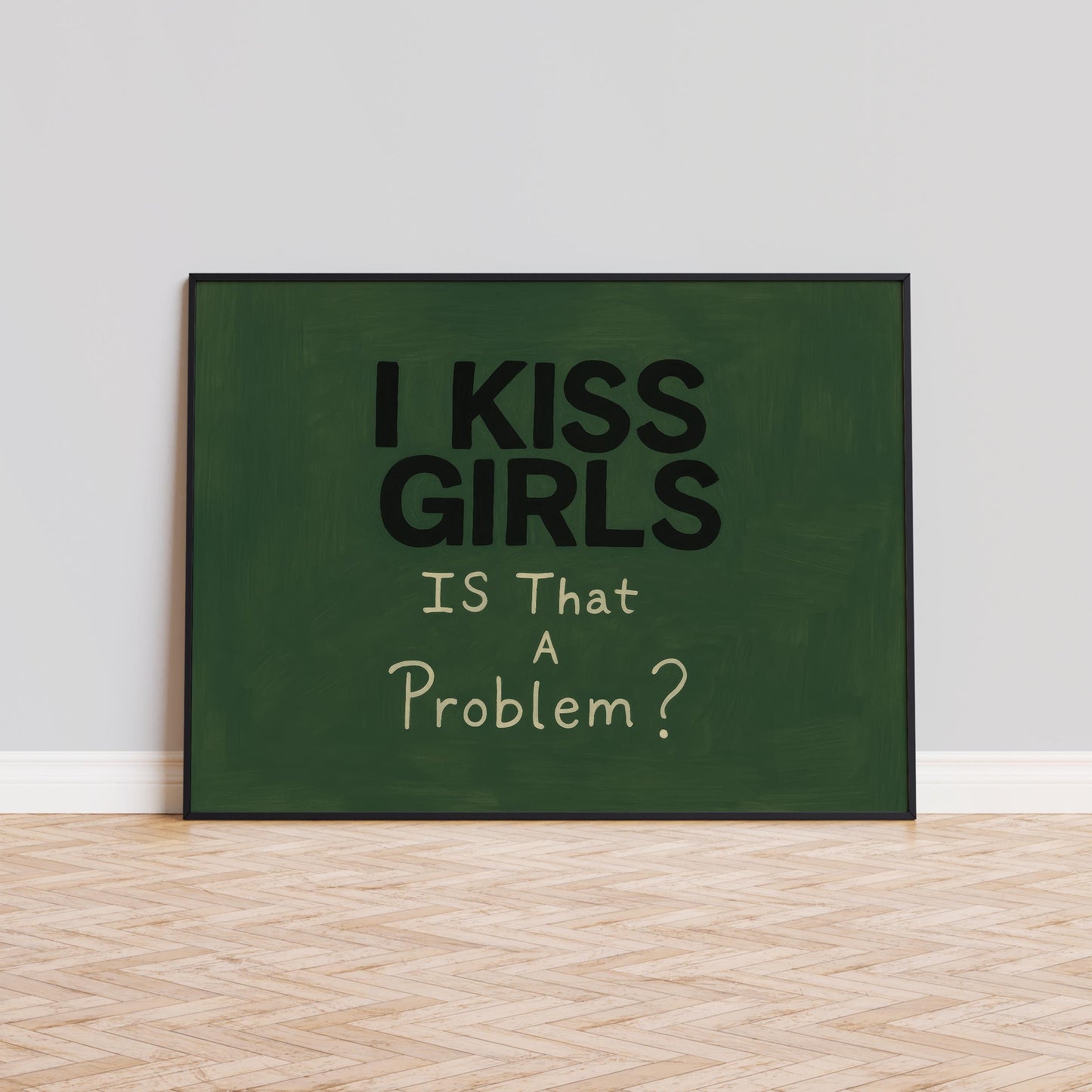 Queer Pride Poster – Bold Lesbian Wall Decor with Dark Green Background Art