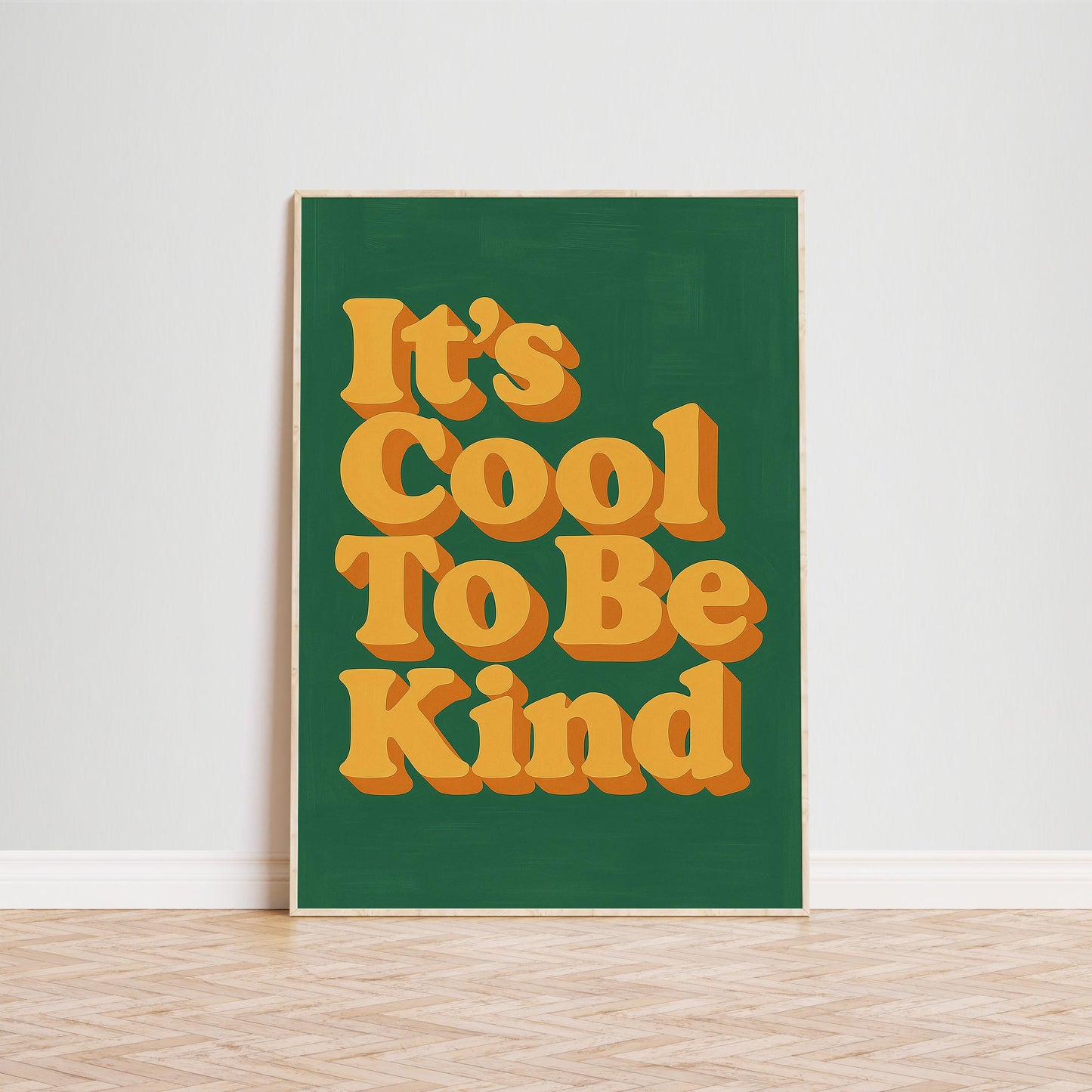 Retro Kindness Poster – Groovy Orange 70s Typography Print With Warm Green Background