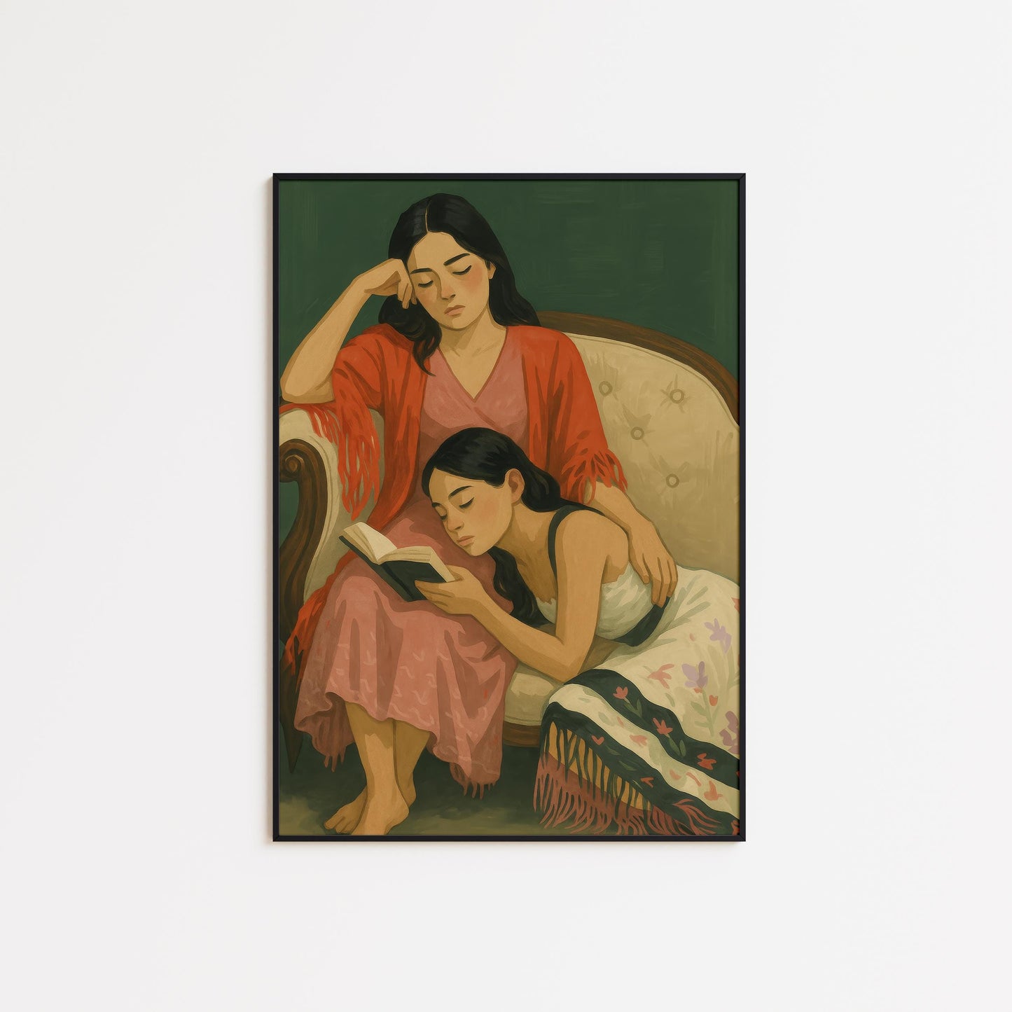 Sapphic Art Print – Soft Feminine Poster | Intimate Reading Moment Wall Decor