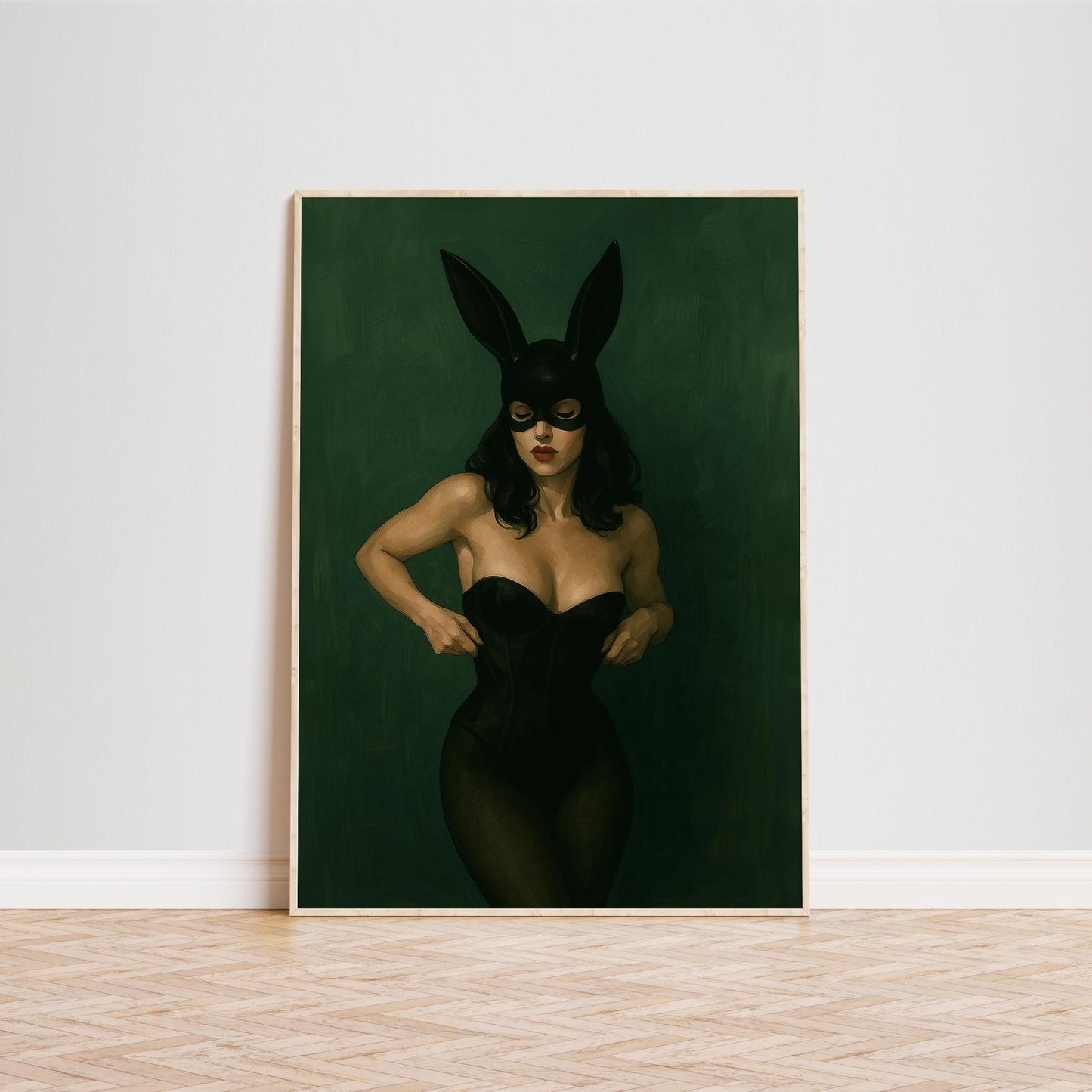 Dark Feminine Wall Art – Mysterious Woman Poster | Green Gouache Painting