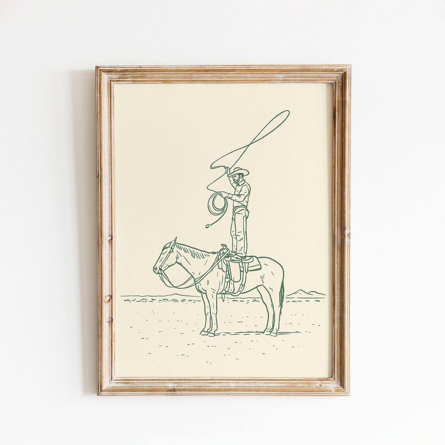 Cowboy Line Art Print – Western Wall Art, Minimalist Desert Poster