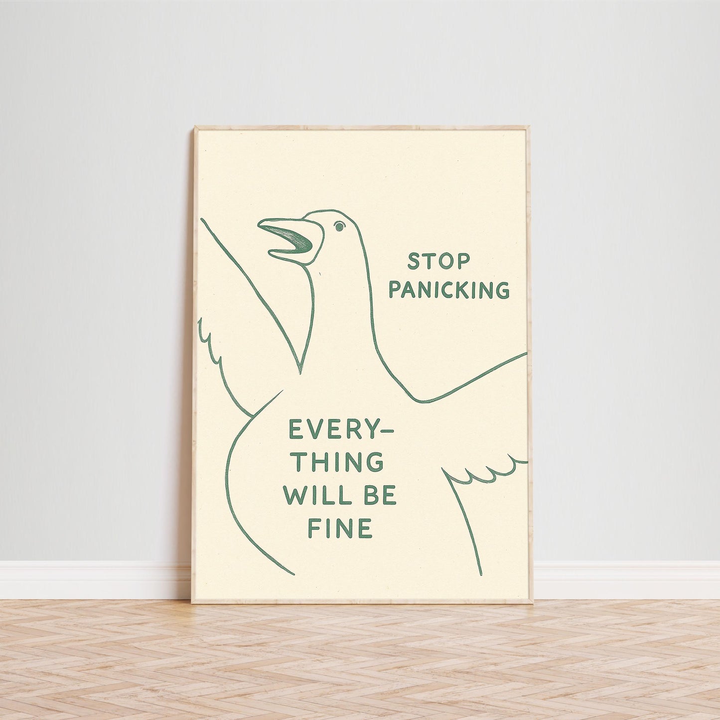 Funny Duck Poster – Stop Panicking Wall Art, Minimal Line Animal Print
