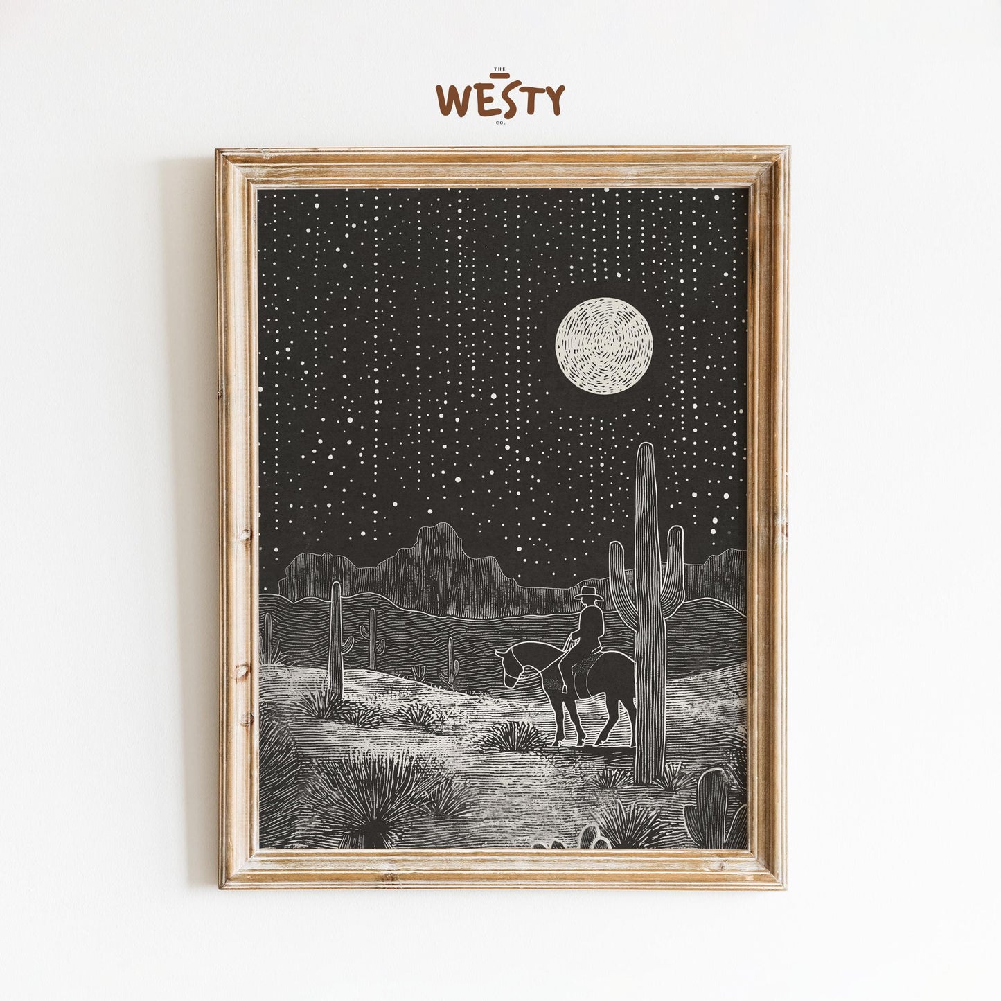Cowboy Under Moonlight – Western Desert Night Poster