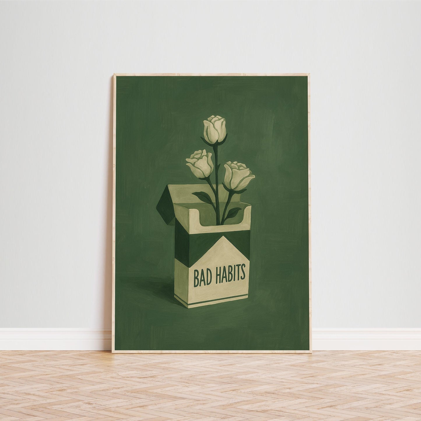 Retro Wall Art – Vintage Poster Featuring Cigarette Box Print with Roses