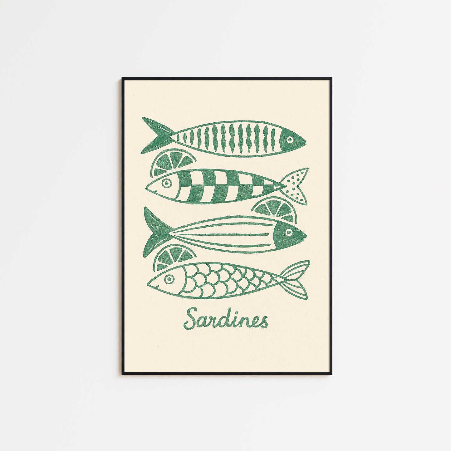 Sardines Poster – Retro Kitchen Wall Art in Green