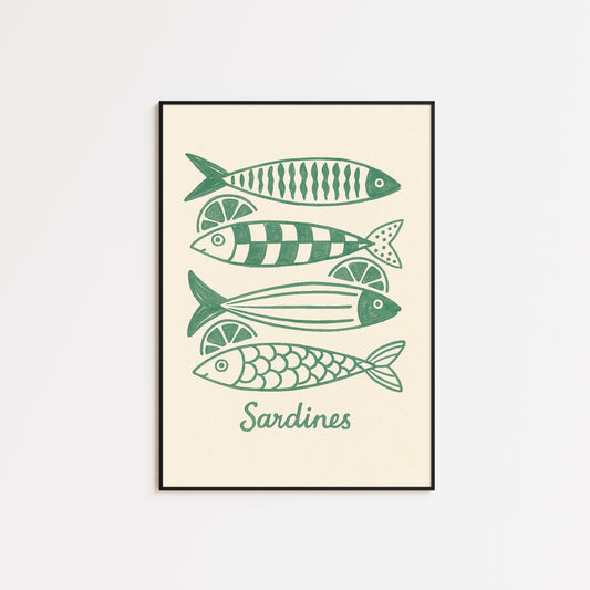 Sardines Poster – Retro Kitchen Wall Art in Green