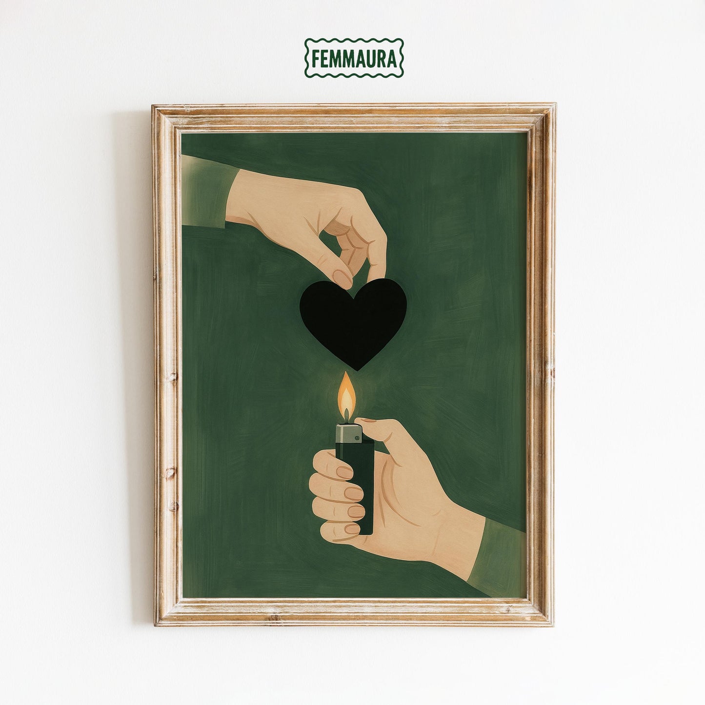 Burning Heart Poster – Moody Retro Wall Art With Symbolic Flame Design