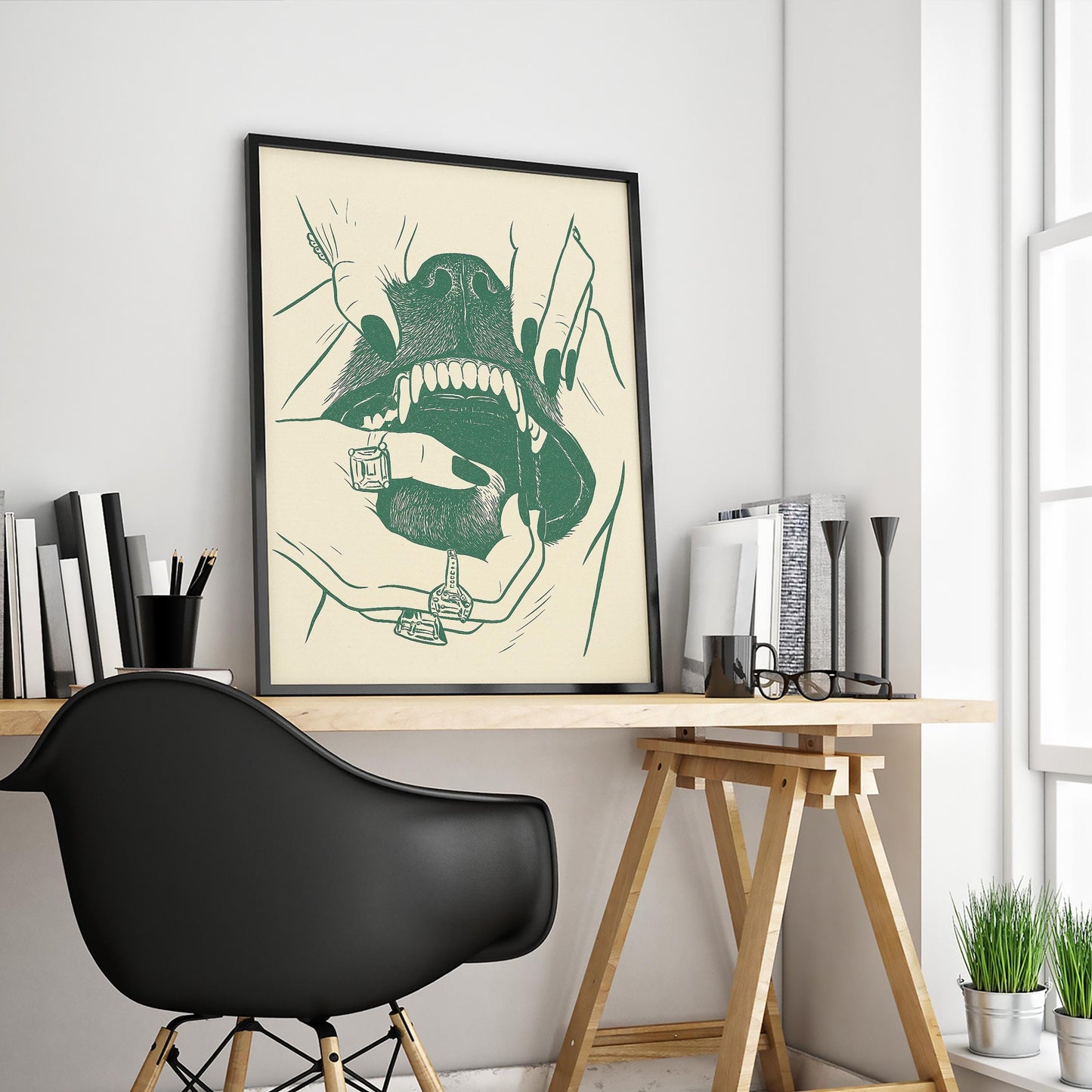 Fierce Canine Poster – Gothic Line Art Dog Print, Femmaura Bold Series