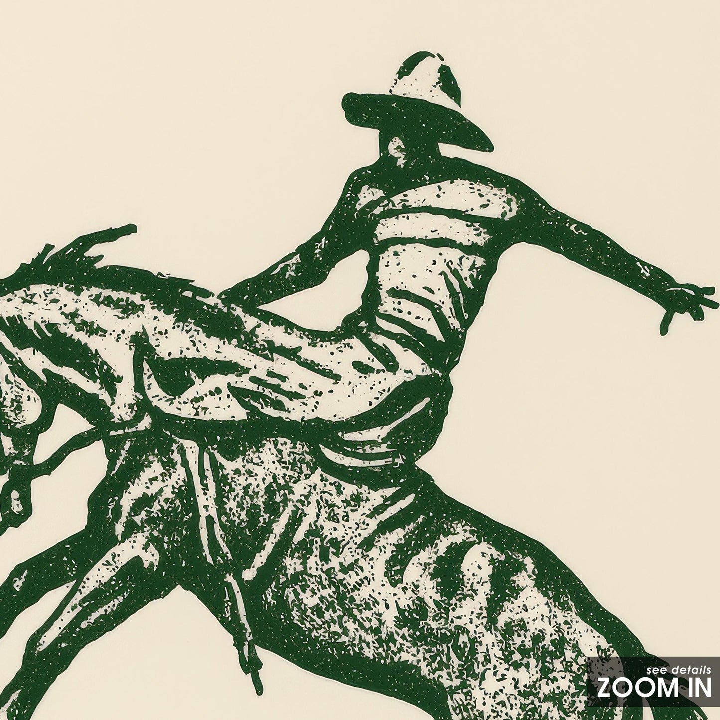 Western Cowboy Rodeo Art Print – Vintage Bronco Silhouette in Forest Green