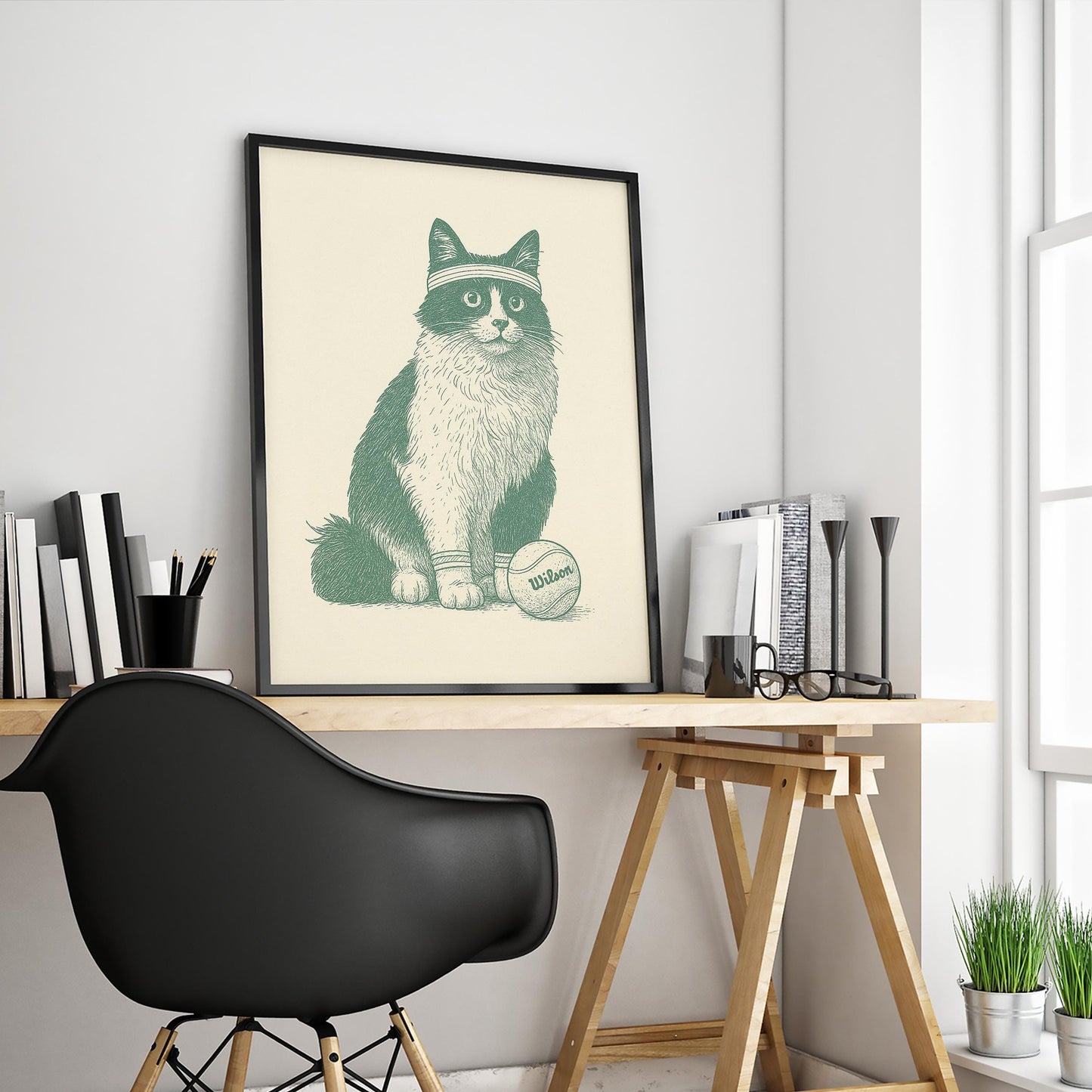 Tennis Cat Poster – Funny Vintage Animal Illustration, Sports Lover Wall Art