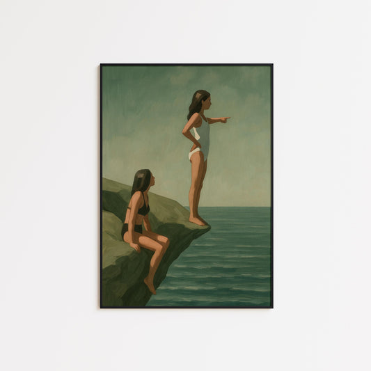 Seaside Women Poster – Vintage Summer Art | Feminine Coastal Wall Decor Print