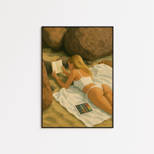 Beach Reading Poster – Retro Summer Wall Art | Feminine Cozy Decor