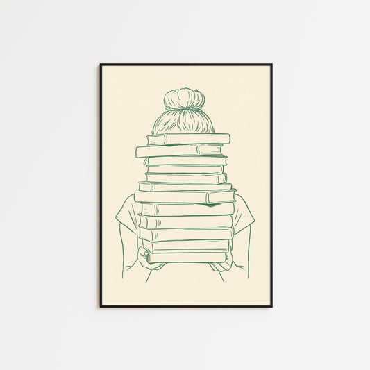Book Lover Poster – Minimal Reading Girl Line Art Print
