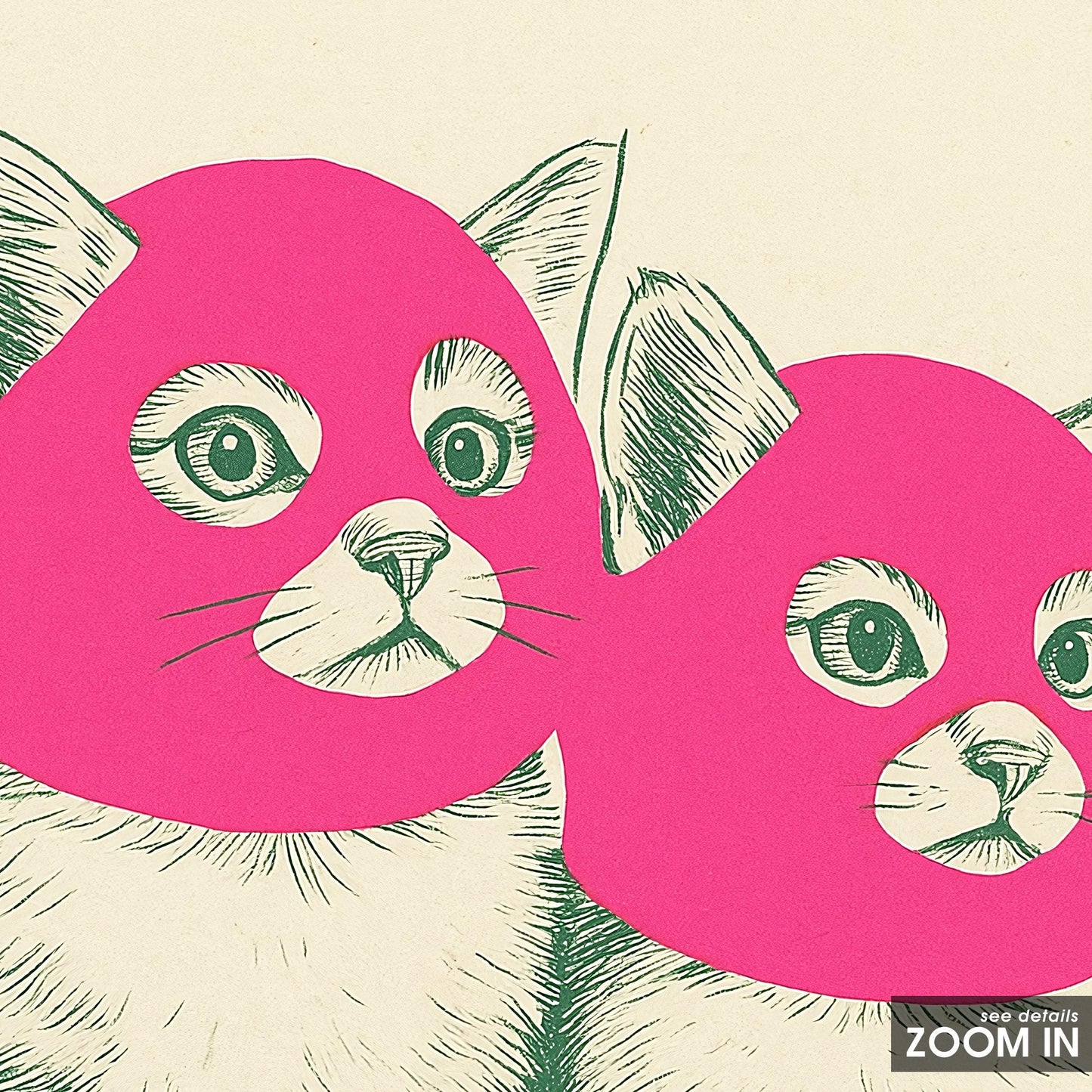 Pink Mask Cats Poster – Funny Pop Art Animal Print, Modern Minimal Wall Decor