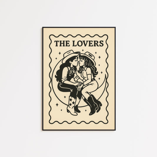 Queer Western Tarot Poster – Cowgirl Lovers Art | Sapphic Tarot Lovers Print