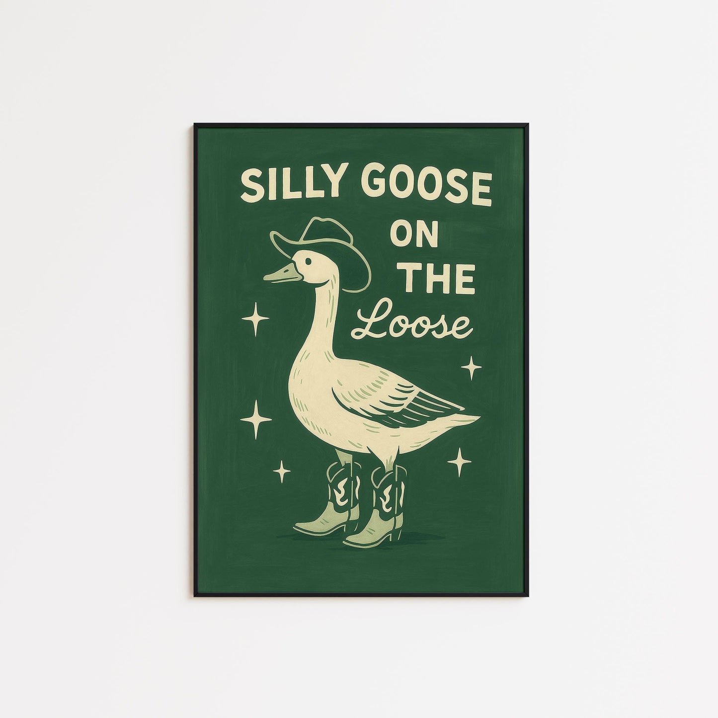 Quirky Retro Wall Art – Playful Goose Print With Vintage Green Poster