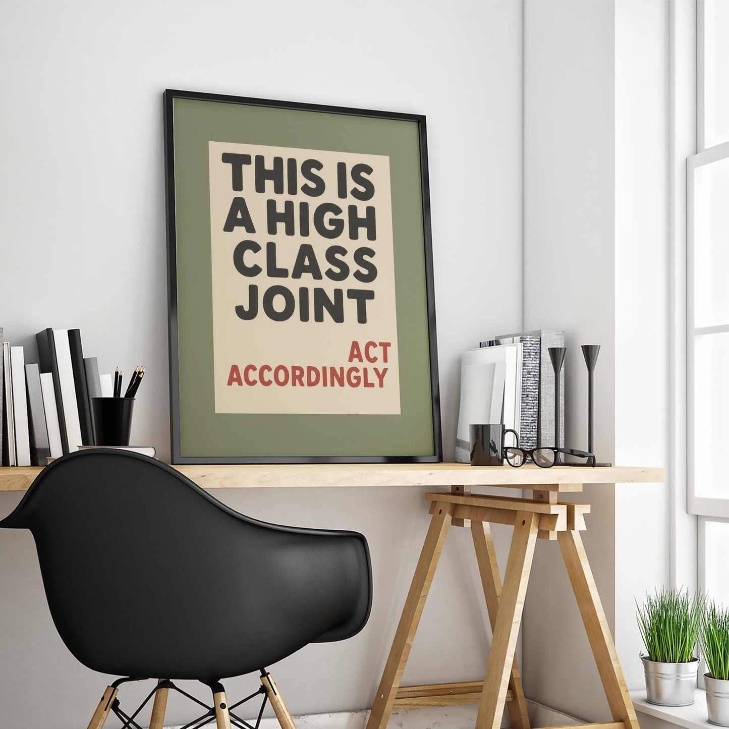 Retro Funny Poster – Olive Green Wall Art | Bold Midcentury Style Print