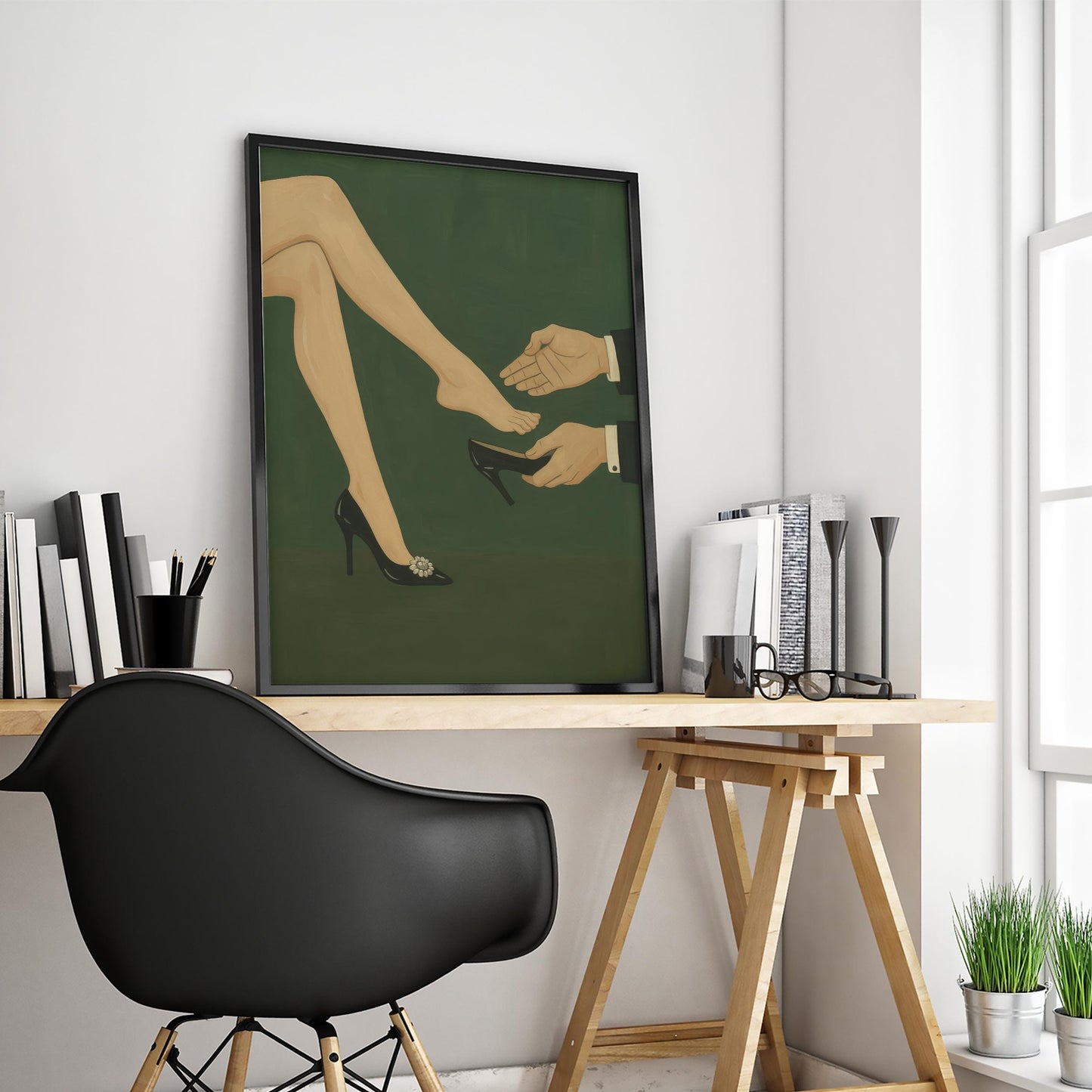Feminine Power Poster – Minimalist Woman Leg Art | High Heel Print, Chic Bedroom Decor