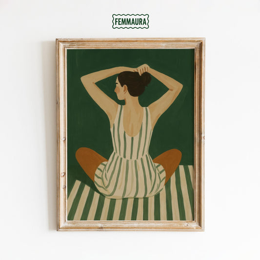 Modern Feminine Wall Art – Minimalist Green Figure Poster | Calming Yoga Decor