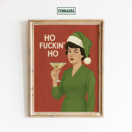 Funny Christmas Poster – Retro Holiday Print With Sarcastic Martini Woman Art