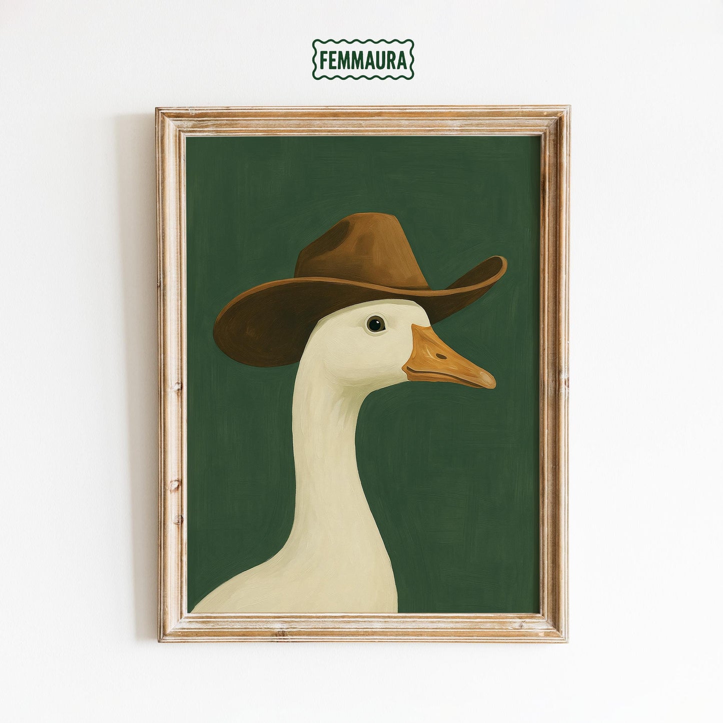 Cowboy Goose Poster – Gouache Animal Print | Rustic Western Wall Art