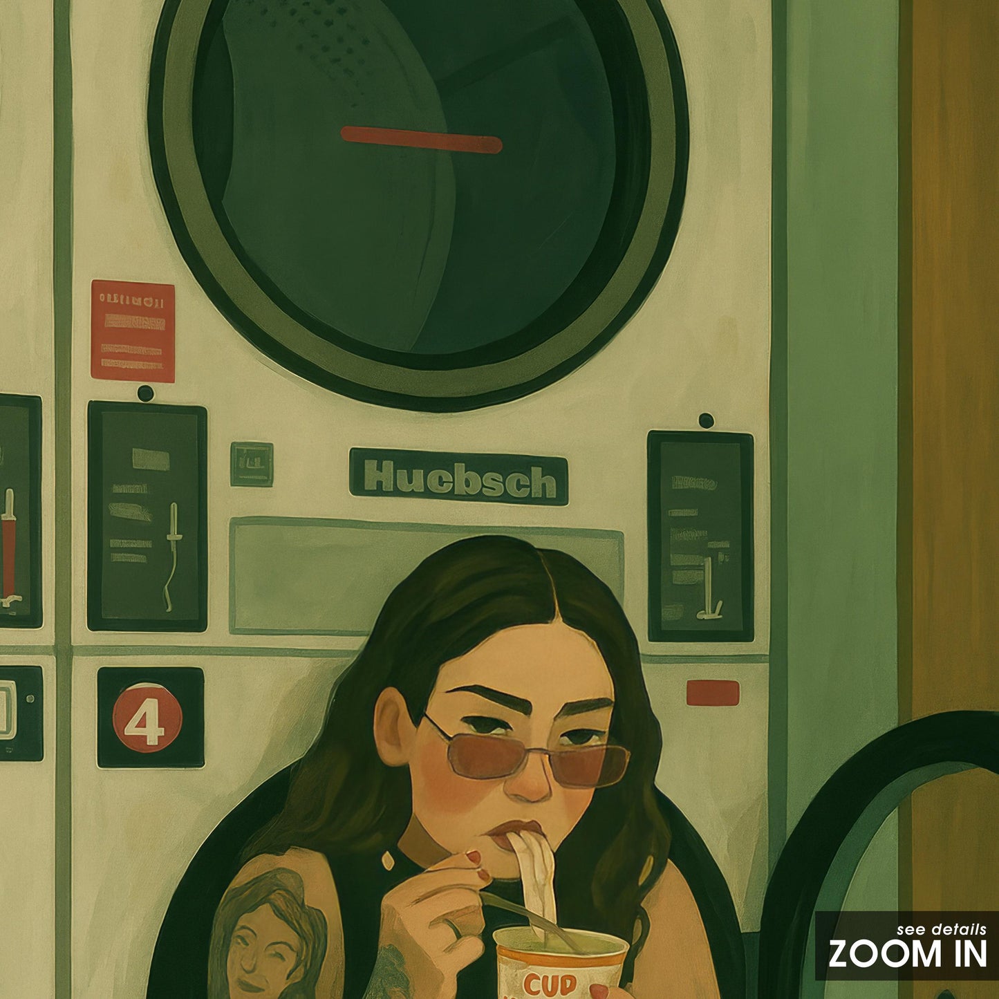 Tattooed Girl Poster – Retro Urban Artwork | Laundromat Art Print, Edgy Wall Decor