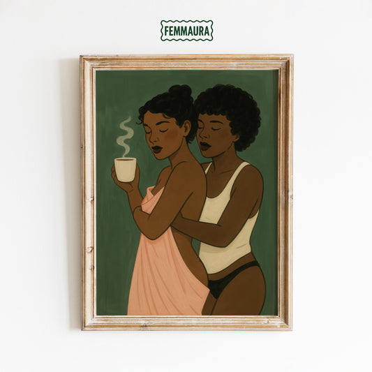 Queer Black Love Poster – Intimate Lesbian Couple Wall Art, Minimalist Sapphic Print