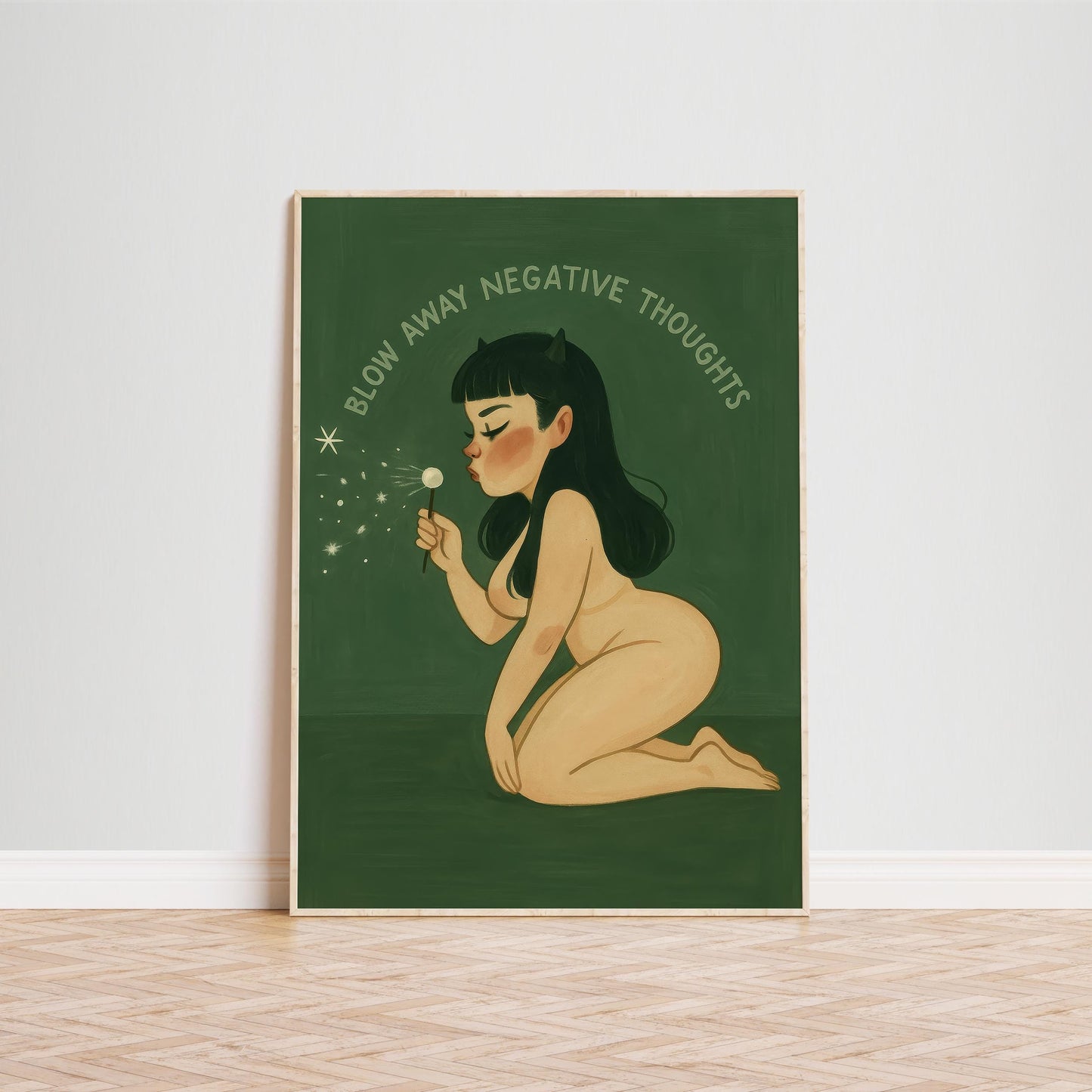 Feminist Nude Art Print – Body Positive Poster With Vintage Green Sensual Wall Art