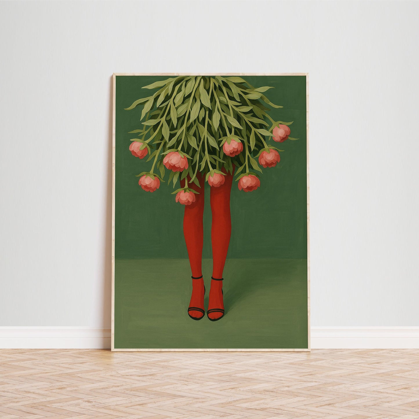 Floral Legs Poster – Surreal Wall Art With Pink Flowers & Moody Botanical Decor