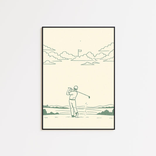 Minimal Golf Swing Poster – Vintage Green Line Art for Sport Lovers