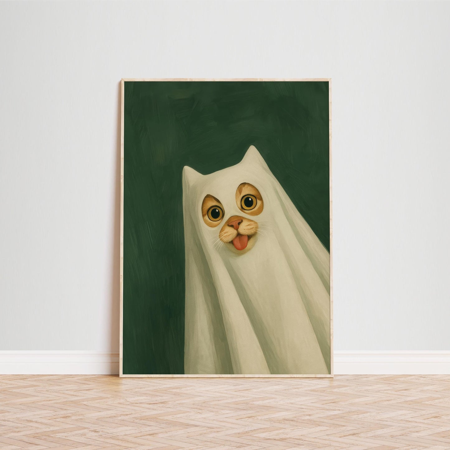 Ghost Cat Wall Art – Cute Spooky Poster | Halloween Cat Poster Decor