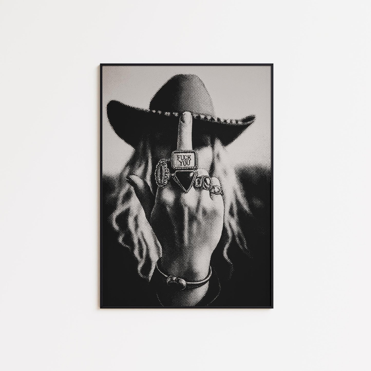 Rebel Cowgirl Finger Poster – Black and White Western Attitude Print
