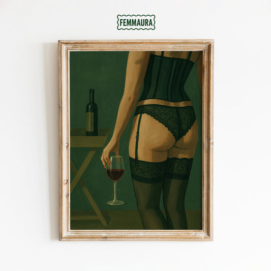 Boudoir Wine Poster – Lingerie Wall Art | Sensual Feminine Home Decor
