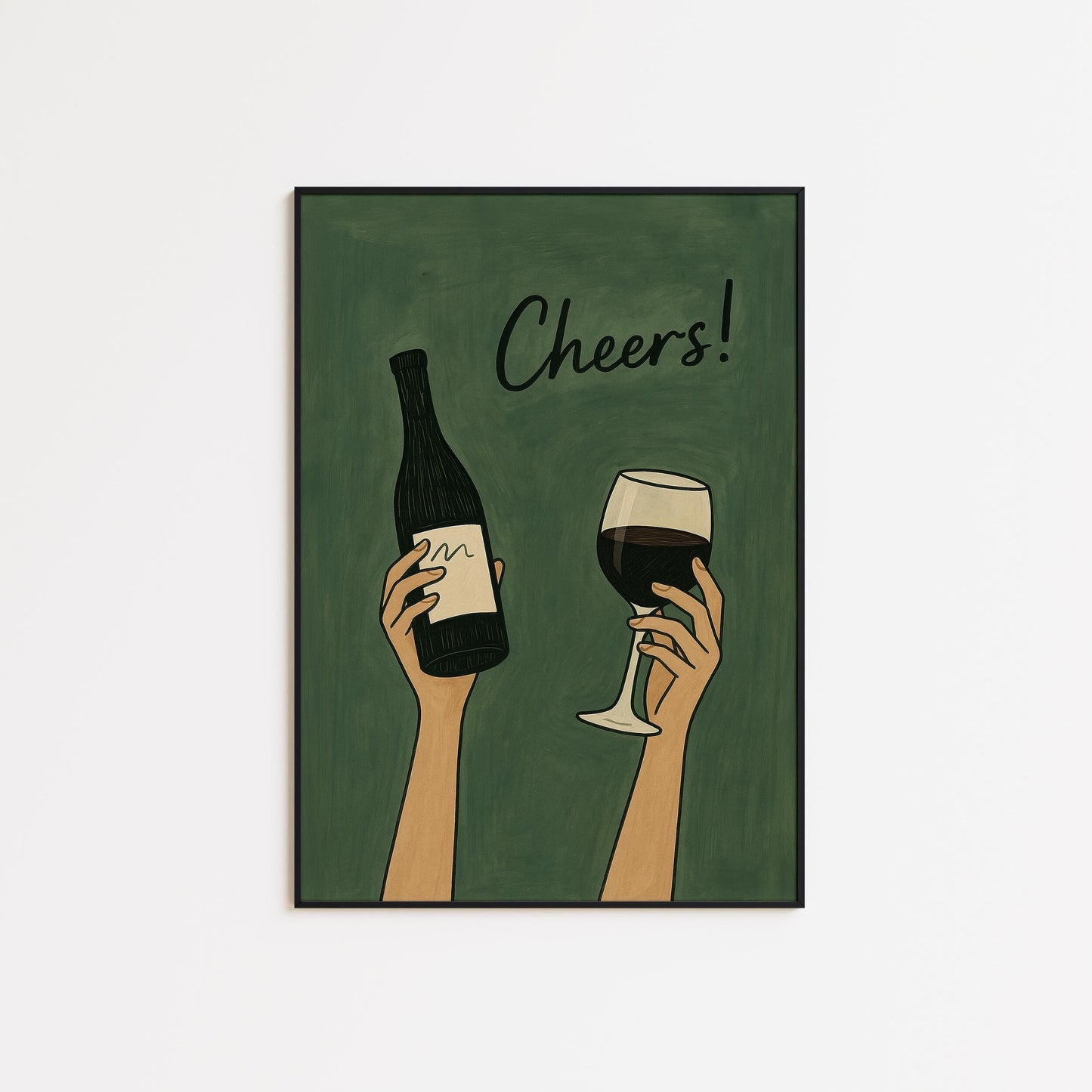 Cheers Wine Poster – Minimalist Bar Wall Decor | Modern Kitchen Print