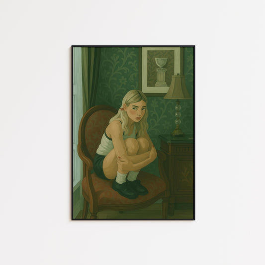 Moody Vintage Art Print – Green Wall Art with Cinematic Mood & Retro Decor