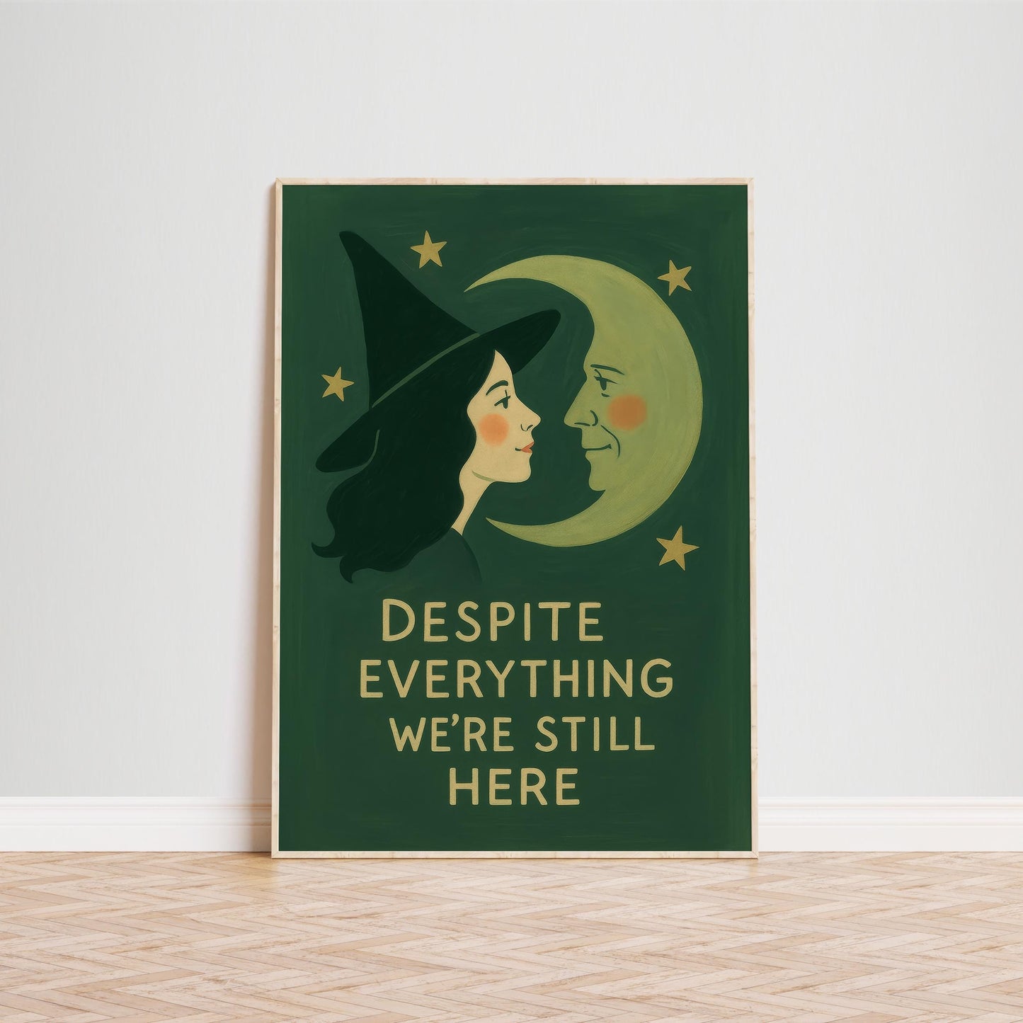 Witch Moon Poster – Celestial Wall Art With Resilience Quote and Vintage Folk Style