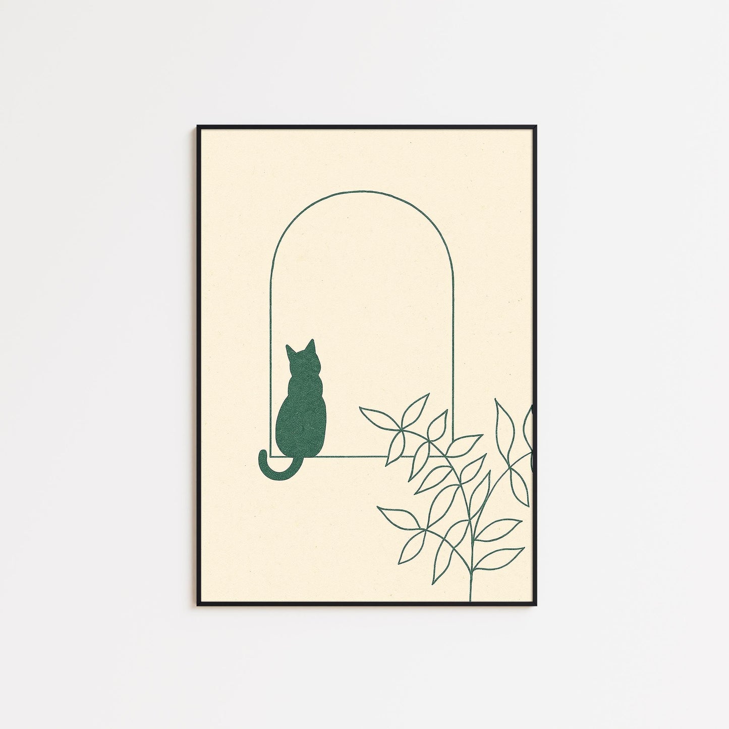 Arch Window Cat – Minimal Line Art Poster, Calm Scandinavian Wall Print
