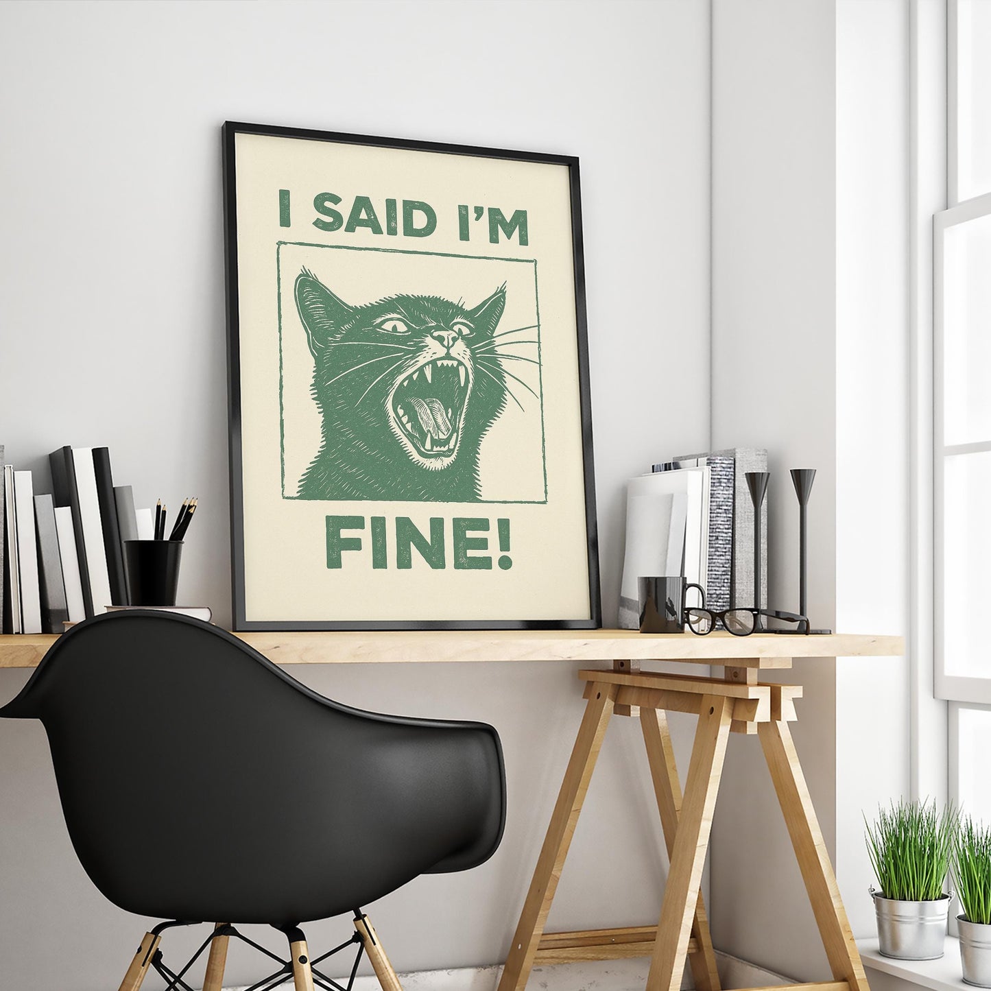 I Said I’m Fine Poster – Angry Cat Wall Art, Funny Vintage Animal Print for Home