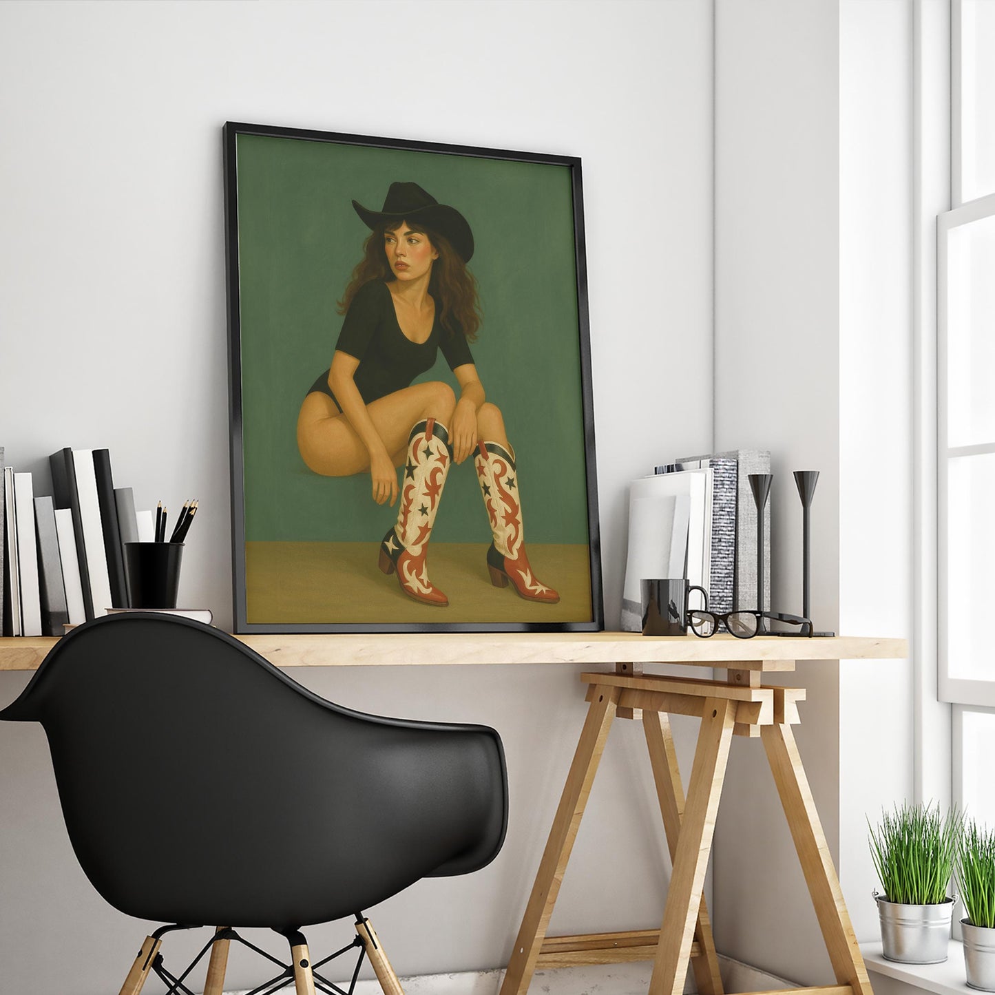 Cowgirl Squat Poster – Retro Western Wall Art With Bold Cowgirl Boots Print