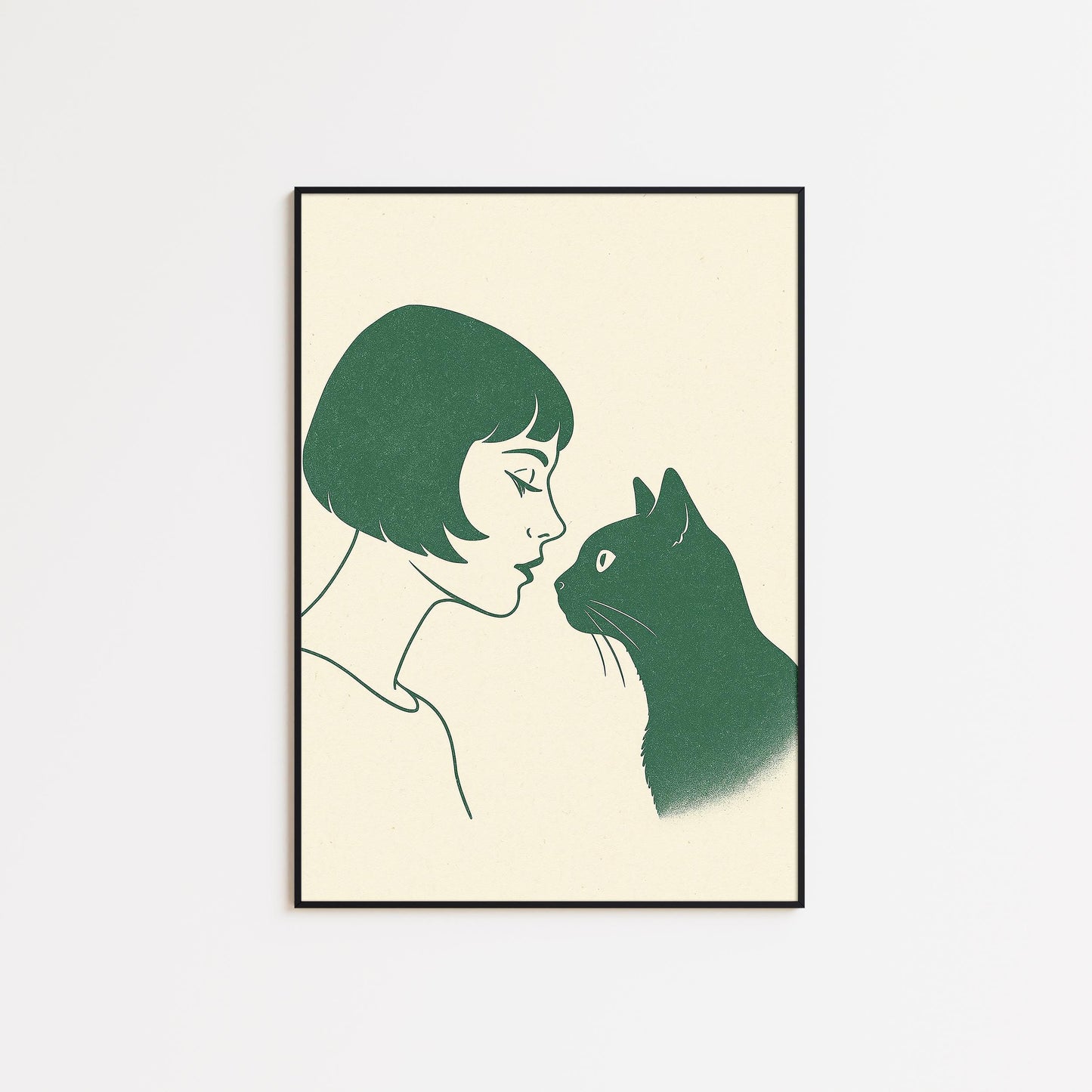 Woman and Cat Minimalist Poster – Emotional Line Art Print, Cozy Neutral Wall Decor