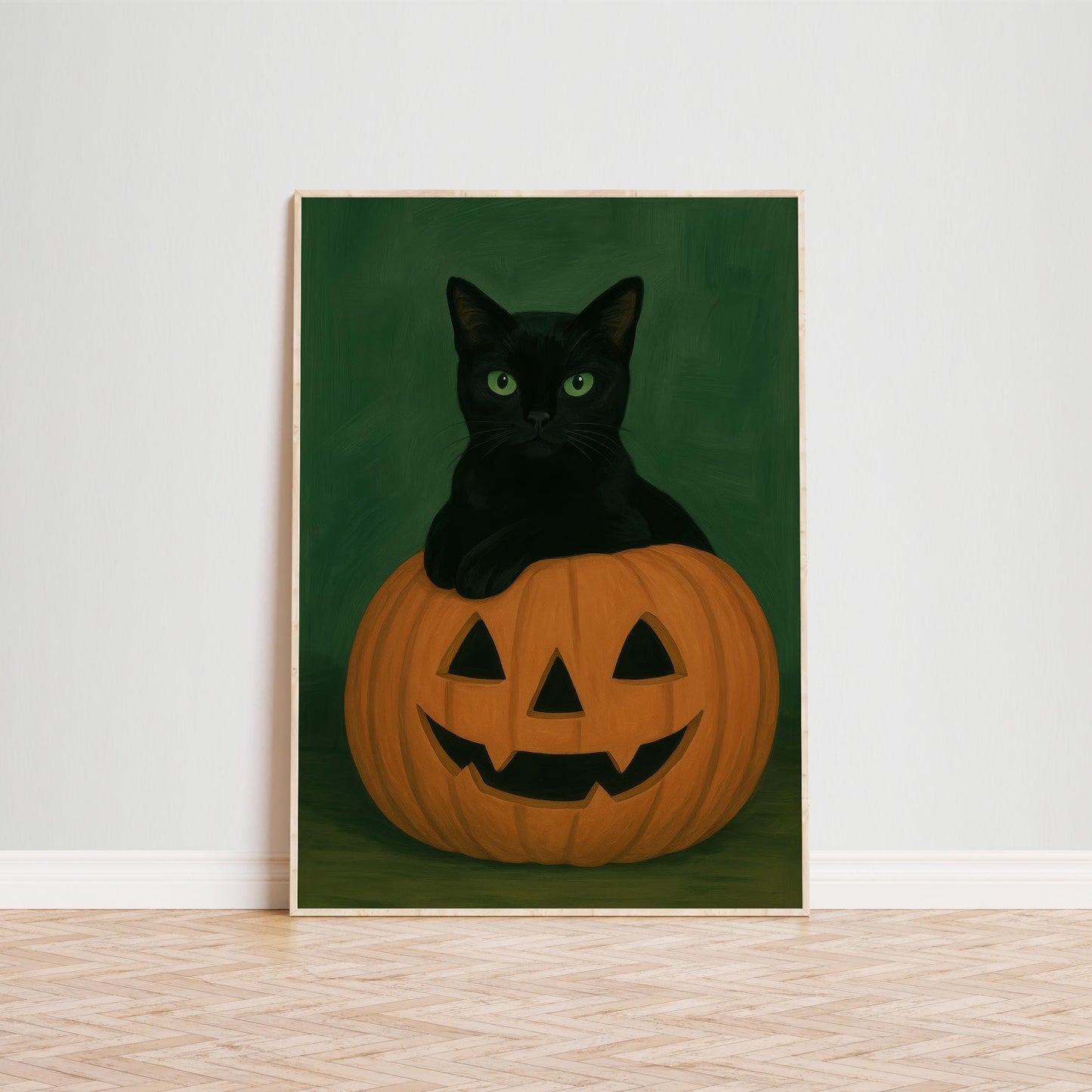 Black Cat Pumpkin Art – Halloween Wall Decor With Moody Autumn Colors