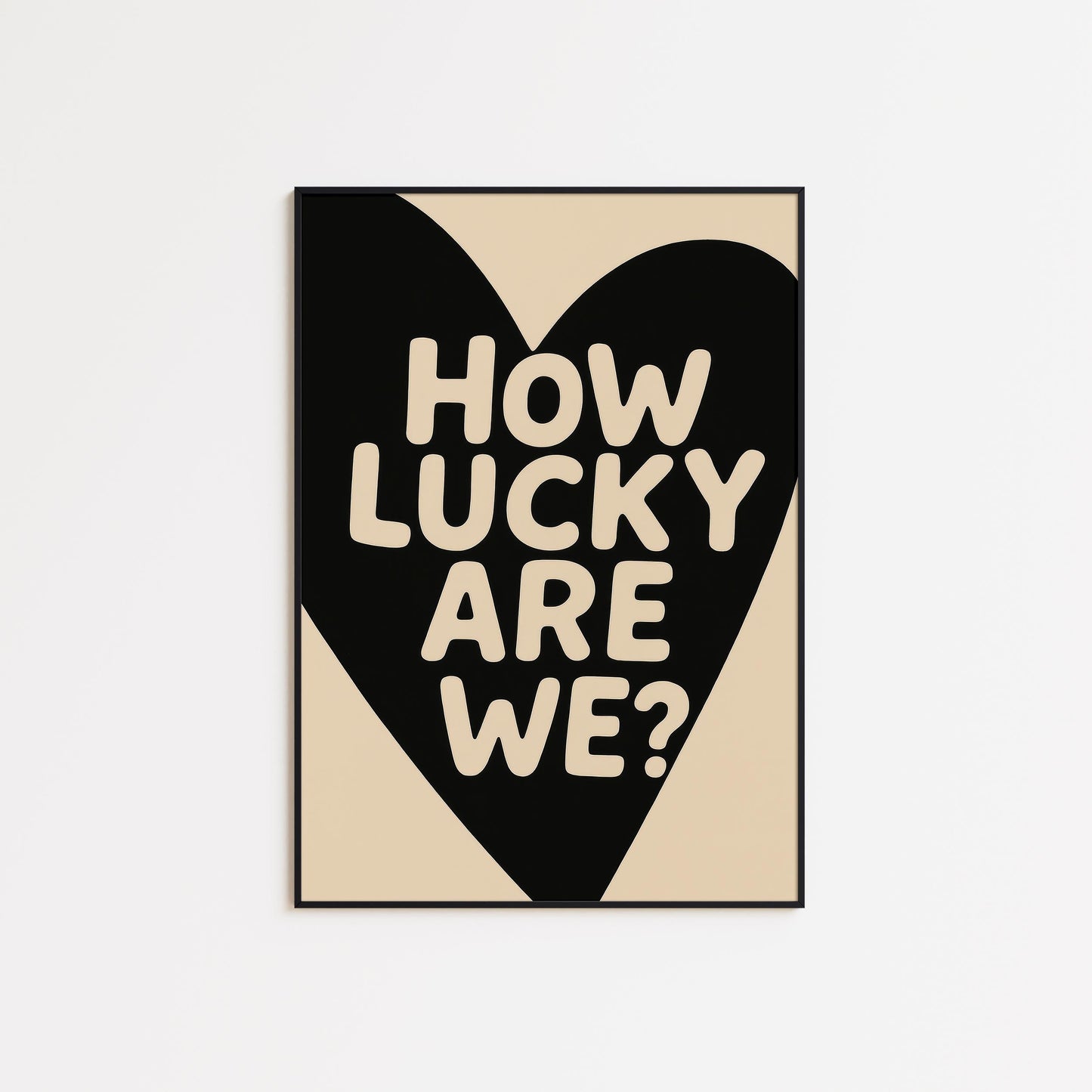 Minimalist Love Wall Art – Romantic Black Heart Design on Cream Poster