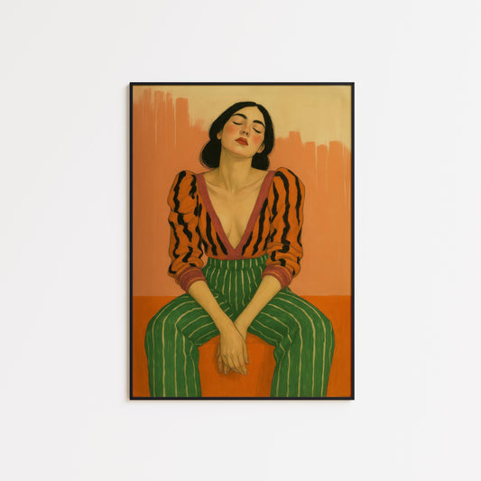 Modern Feminine Wall Art – Bold Woman Art | Striped Outfit Print, Earth Tone Decor