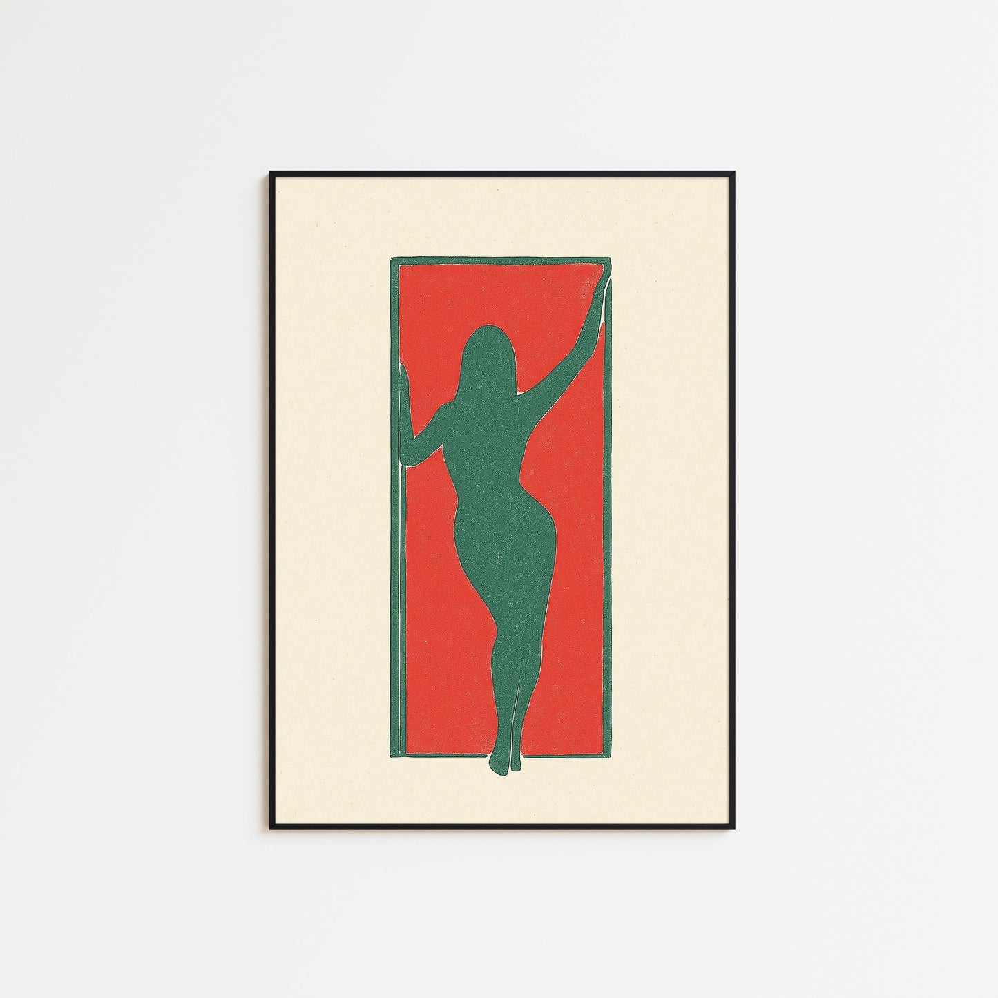 Minimal Female Silhouette Poster – Bold Abstract Wall Art, Red & Green Modern Print