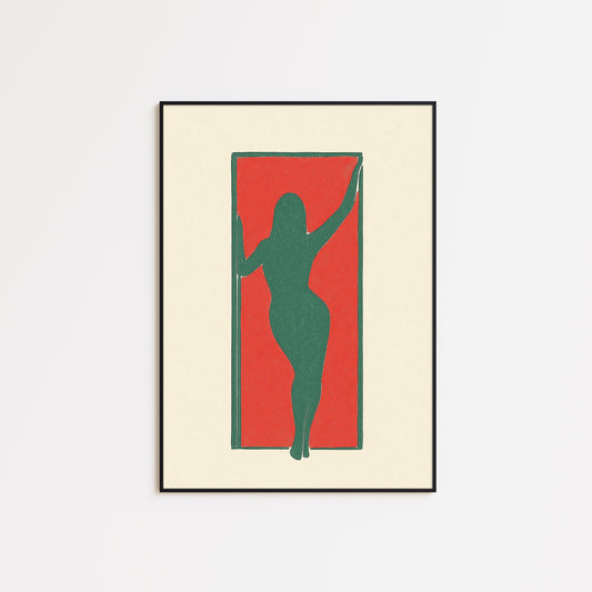 Minimal Female Silhouette Poster – Bold Abstract Wall Art, Red & Green Modern Print