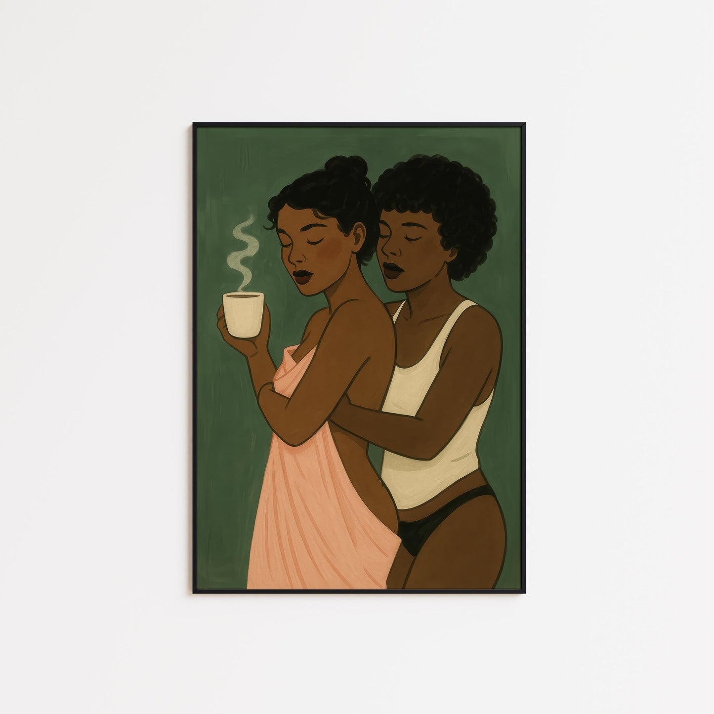 Queer Black Love Poster – Intimate Lesbian Couple Wall Art, Minimalist Sapphic Print