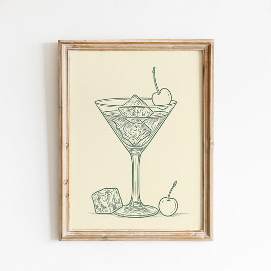 Martini Line Art Poster - Minimalist Cocktail Art | Vintage Bar Print