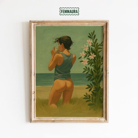 Feminine Coastal Art Print – Vintage Green Tones | Serene Morning Wall Decor