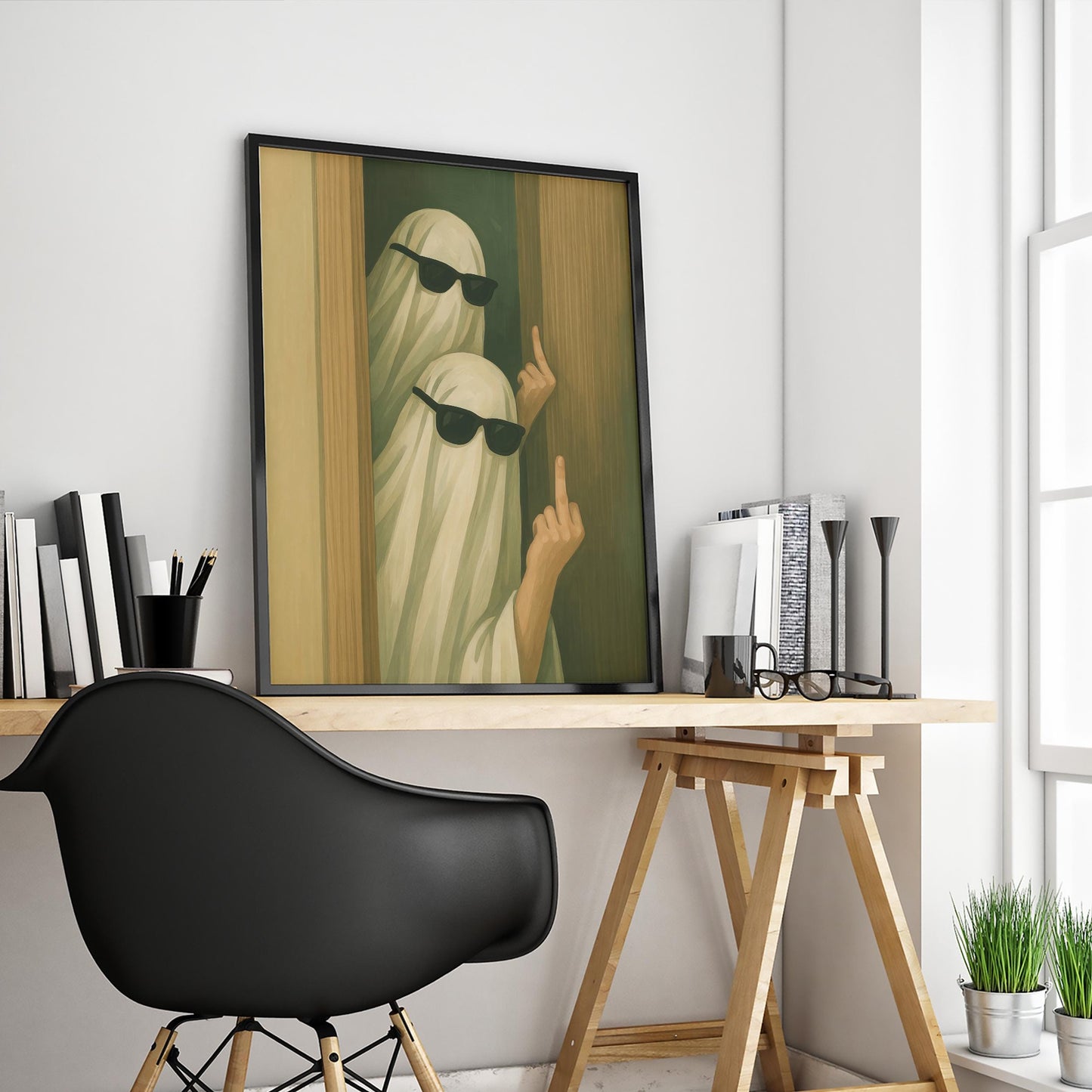 Funny Gothic Wall Art – Rude Ghost Poster With Quirky Spooky Print & Attitude