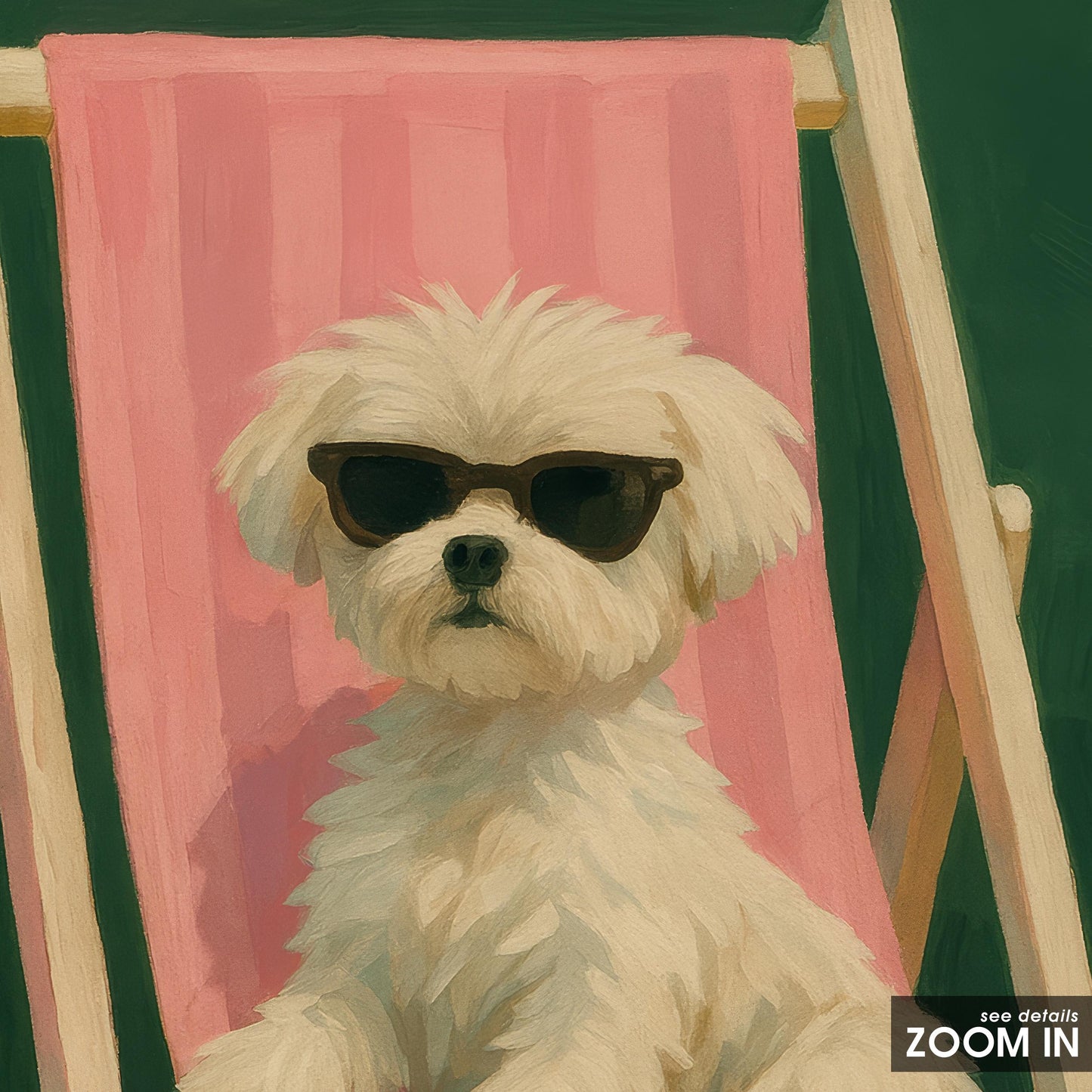 Funny Dog Wall Art – Retro Beach Dog Poster On Deck Chair, Chill Summer Print